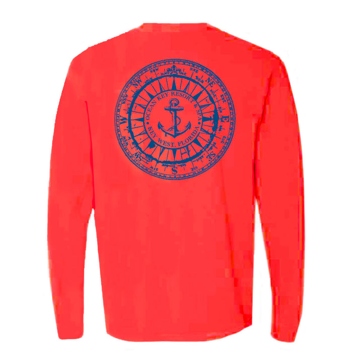 LS Tee - Compass Print - Neon Orange