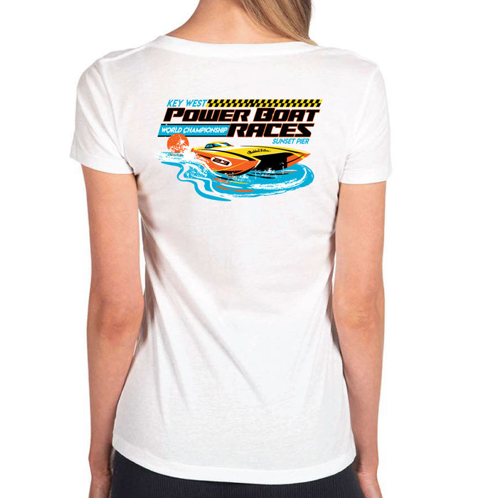 Power Boat Races Women's V-Neck - White