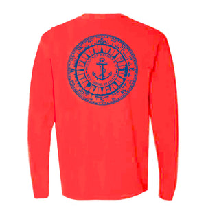 Neon Orange LS Tee - Compass Print