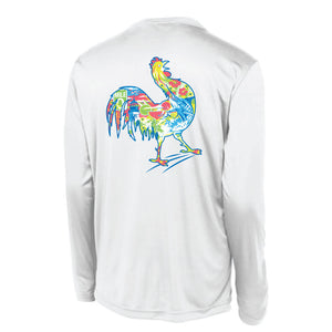 White LS UPF Tee - Rooster