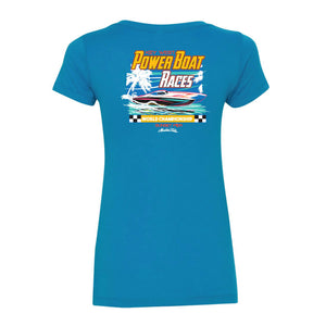 Turquoise Power Boat Races Women's V-Neck